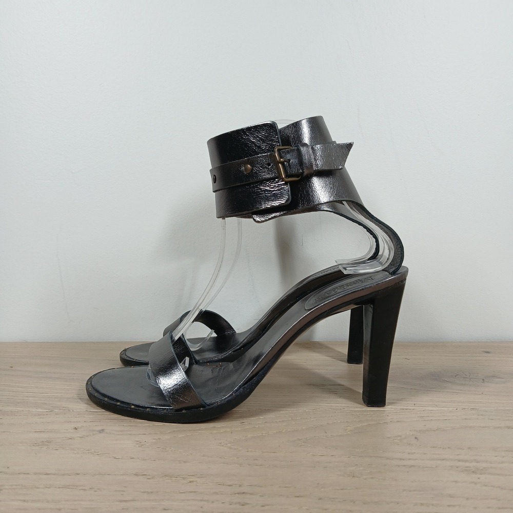 Max Mara Sandals Women 9 Black Leather Ankle Strap Heeled Evening Minimal